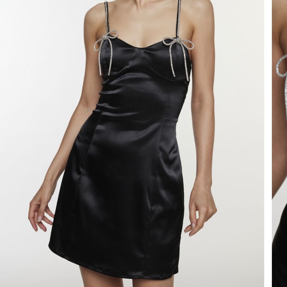 Urban Outfitters Collective The Label Glamorous Rhinestone Bow Satin Mini Dress